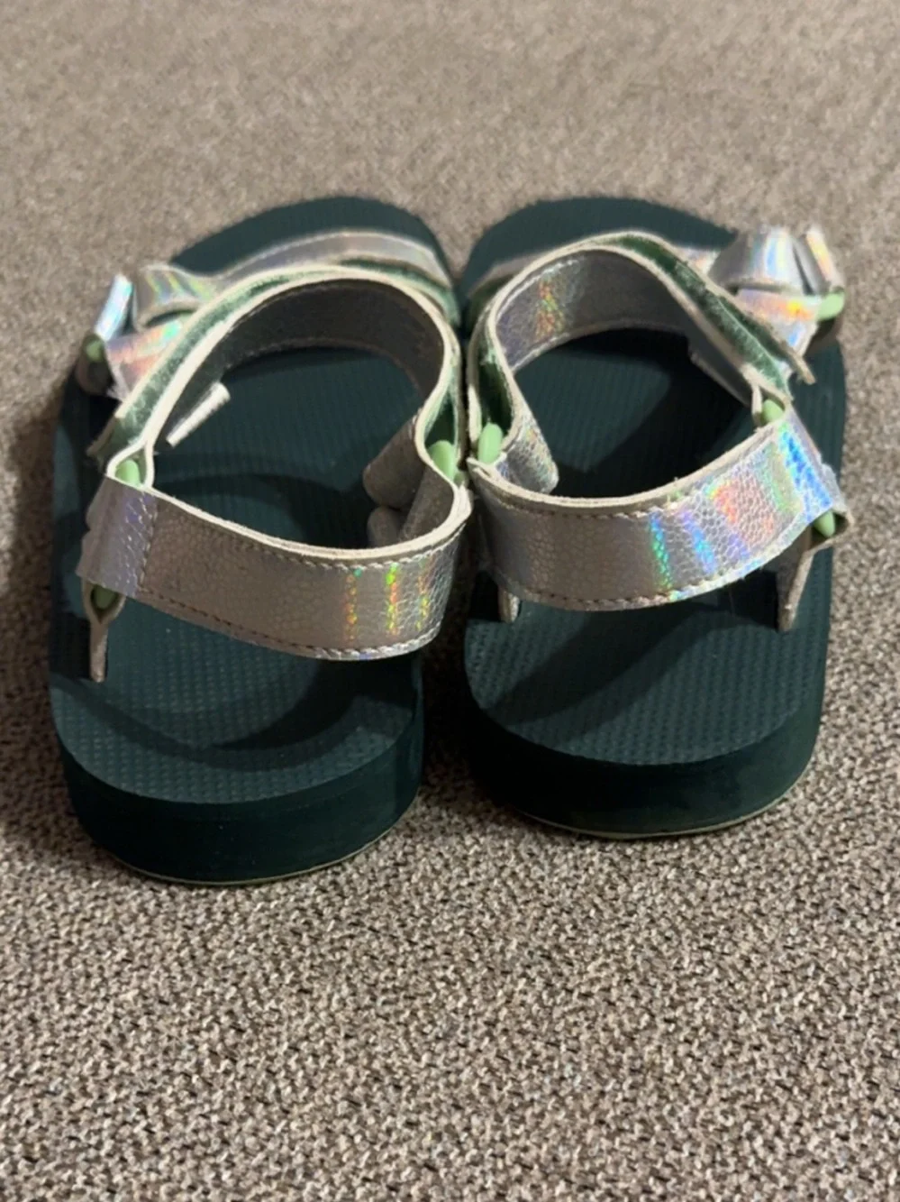 Teva Kids Iridescent Strap Sandals with Dark Green Footbed